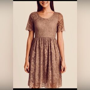 DownEast Brown Pleated Midi Dress with Short Sleeves